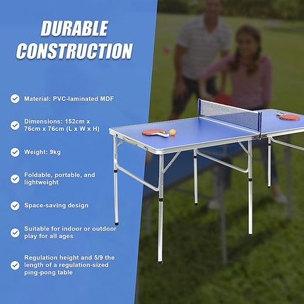 152cm Portable Folding Ping Pong Table Tennis Game Set