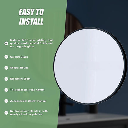 60cm Round Wall Mirror Bathroom Makeup Mirror by Della Francesca 11