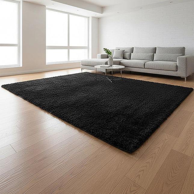 230x200cm Floor Rugs Large Shaggy Rug Area Carpet Bedroom Living Room Mat - Black 2