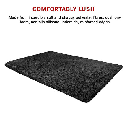 230x200cm Floor Rugs Large Shaggy Rug Area Carpet Bedroom Living Room Mat - Black 9