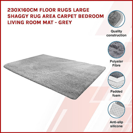 230x160cm Floor Rugs Large Shaggy Rug Area Carpet Bedroom Living Room Mat - Grey 3