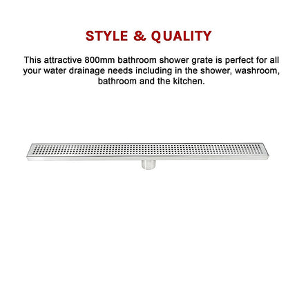 800mm Bathroom Shower Stainless Steel Grate Drain w/Centre outlet Floor Waste 11
