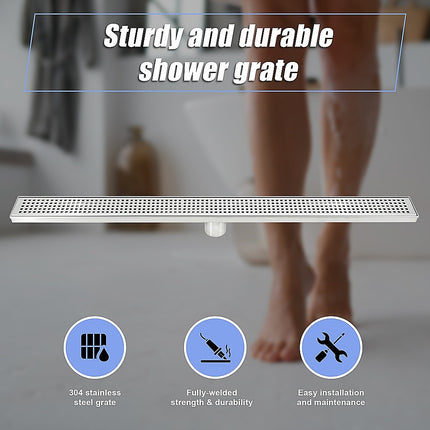 900mm Bathroom Shower Stainless Steel Grate Drain w/Centre outlet Floor Waste Square Pattern 6
