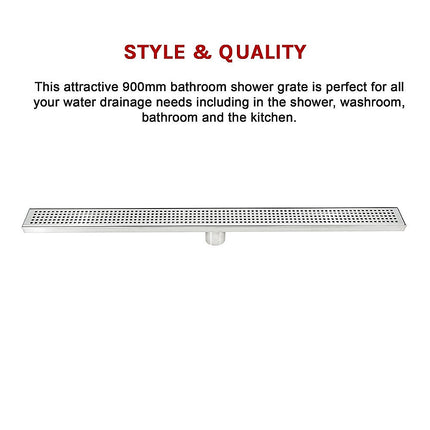 900mm Bathroom Shower Stainless Steel Grate Drain w/Centre outlet Floor Waste Square Pattern 11
