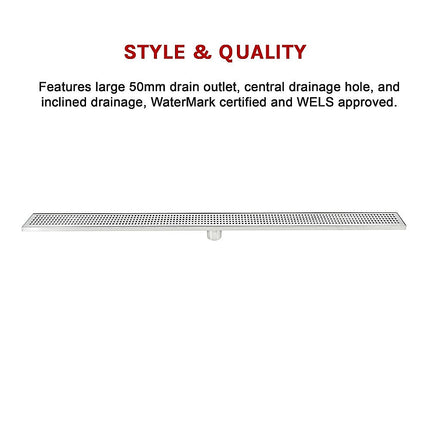 1200mm Bathroom Shower Stainless Steel Grate Drain w/Centre outlet Floor Waste Square Pattern 11