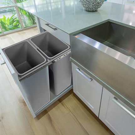 2x 15L Pull Out Trash Bin Dual Kitchen Garbage Waste Basket Cabinet Bin 3