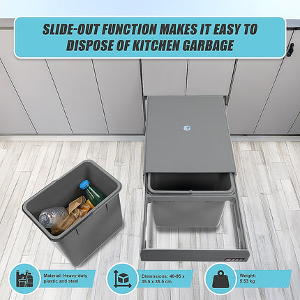 2x 15L Pull Out Trash Bin Dual Kitchen Garbage Waste Basket Cabinet Bin 10