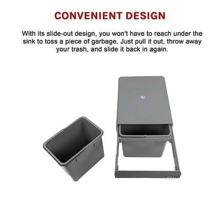2x 15L Pull Out Trash Bin Dual Kitchen Garbage Waste Basket Cabinet Bin 12