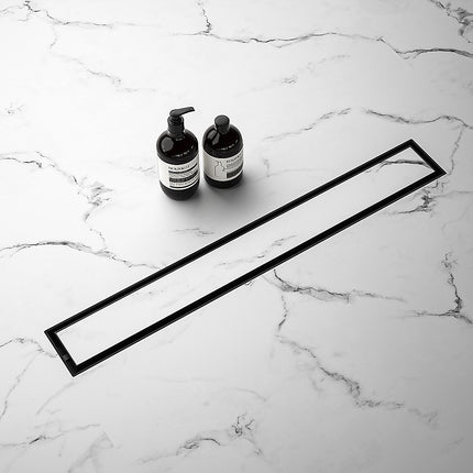 900mm Tile Insert Bathroom Shower Black Grate Drain w/Centre outlet Floor Waste 5
