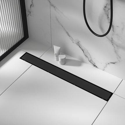900mm Tile Insert Bathroom Shower Black Grate Drain w/Centre outlet Floor Waste 6