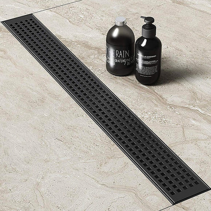 800mm Bathroom Shower Black Grate Drain w/Centre outlet Floor Waste 2