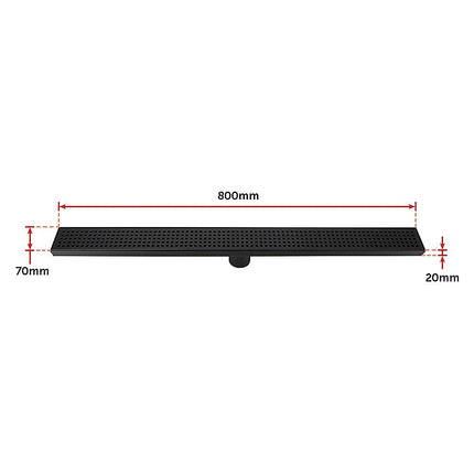 800mm Bathroom Shower Black Grate Drain w/Centre outlet Floor Waste 11