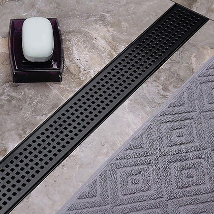 900mm Bathroom Shower Black Grate Drain w/Centre outlet Floor Waste Square Pattern 2
