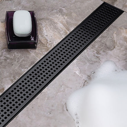 900mm Bathroom Shower Black Grate Drain w/Centre outlet Floor Waste Square Pattern 7