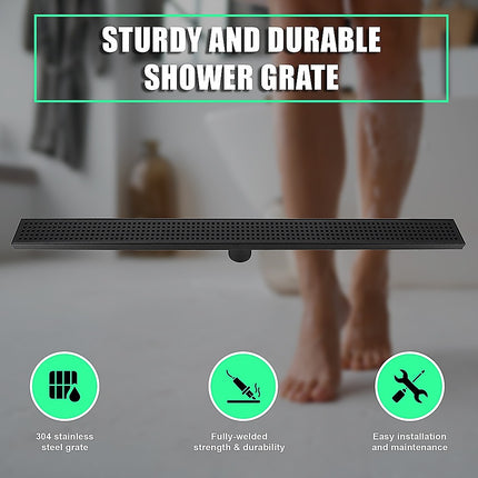 900mm Bathroom Shower Black Grate Drain w/Centre outlet Floor Waste Square Pattern 9