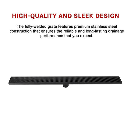 900mm Bathroom Shower Black Grate Drain w/Centre outlet Floor Waste Square Pattern 10