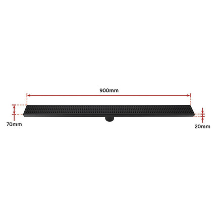 900mm Bathroom Shower Black Grate Drain w/Centre outlet Floor Waste Square Pattern 11