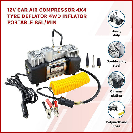 12V Car Air Compressor 4x4 Tyre Deflator 4wd Inflator Portable 85L/min 3