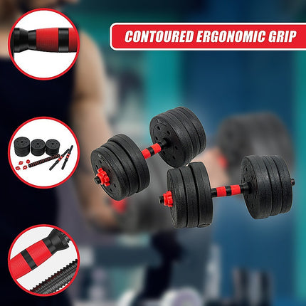 20kg Adjustable Rubber Dumbbell Set Barbell Home GYM Exercise Weights 8