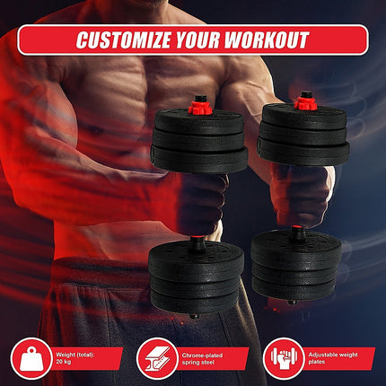 20kg Adjustable Rubber Dumbbell Set Barbell Home GYM Exercise Weights 9
