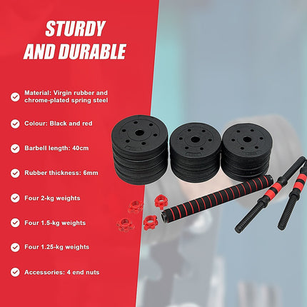 20kg Adjustable Rubber Dumbbell Set Barbell Home GYM Exercise Weights 10