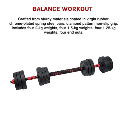 20kg Adjustable Rubber Dumbbell Set Barbell Home GYM Exercise Weights 11