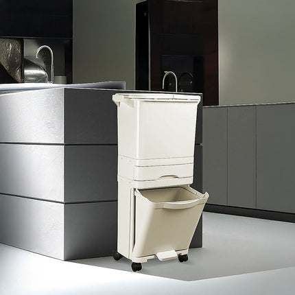 42L Rubbish Bin Waste Trash Can Pedal Recycling Kitchen Wheel 2 Compartment 2
