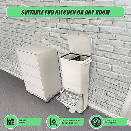 42L Rubbish Bin Waste Trash Can Pedal Recycling Kitchen Wheel 2 Compartment 9