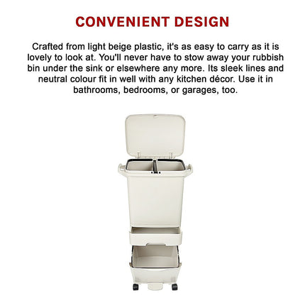 42L Rubbish Bin Waste Trash Can Pedal Recycling Kitchen Wheel 2 Compartment 11