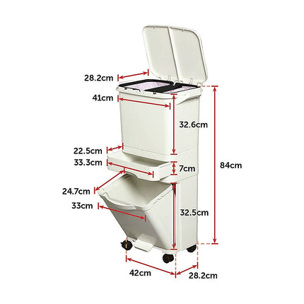 42L Rubbish Bin Waste Trash Can Pedal Recycling Kitchen Wheel 2 Compartment 12