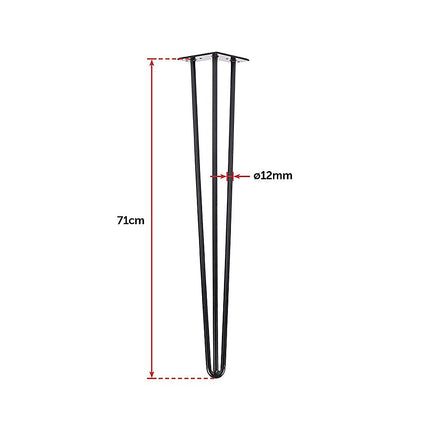 Set of 4 Industrial 3-Rod Retro Hairpin Table Legs 12mm Steel Bench Desk - 71cm Black 6