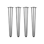 Set of 4 Industrial 3-Rod Retro Hairpin Table Legs 12mm Steel Bench Desk - 71cm Black