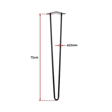 Set of 4 Industrial Retro Hairpin Table Legs 12mm Steel Bench Desk - 71cm Black 6