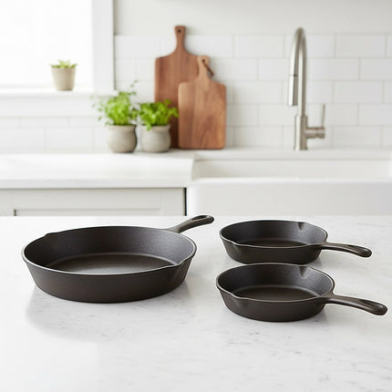 Pre Seasoned Cast Iron Skillet Fry Pan Set 3 Pcs Frying Pan Set 2