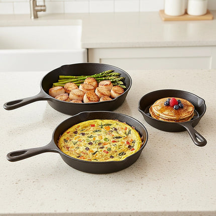 Pre Seasoned Cast Iron Skillet Fry Pan Set 3 Pcs Frying Pan Set 5