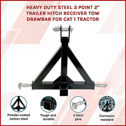 Heavy Duty Steel 3 Point 2" Trailer Hitch Receiver Tow Drawbar For Cat 1 Tractor 4
