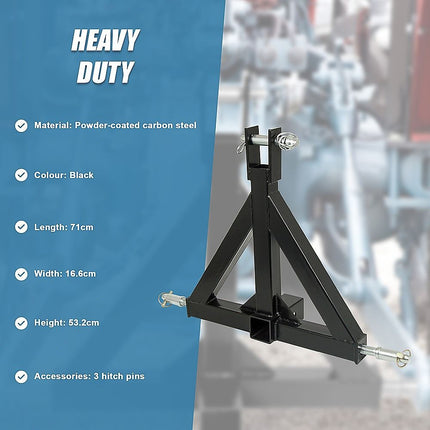 Heavy Duty Steel 3 Point 2" Trailer Hitch Receiver Tow Drawbar For Cat 1 Tractor 10