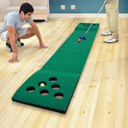Golf Beer Pong Game Set Green Putting Mat with 2 Putters 6 Balls