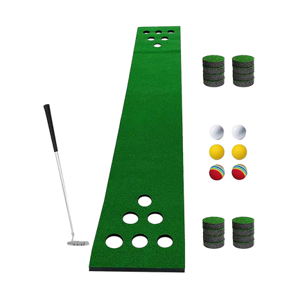 Golf Beer Pong Game Set Green Putting Mat with 2 Putters 6 Balls
