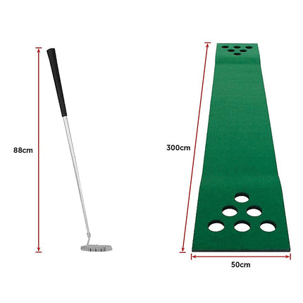 Golf Beer Pong Game Set Green Putting Mat with 2 Putters 6 Balls