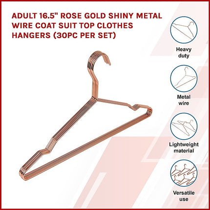 Adult 16.5" Rose Gold Shiny Metal Wire Coat Suit Top Clothes Hangers (30pc per set) 3