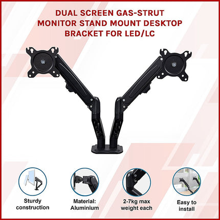 Dual Screen Gas-strut Monitor Stand Mount Desktop Bracket for LED/LC 3