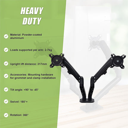 Dual Screen Gas-strut Monitor Stand Mount Desktop Bracket for LED/LC 9