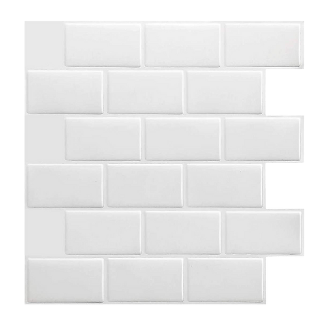 Tiles 3D Peel and Stick Wall Tile Subway White (30 x 30cm x 10 sheets)