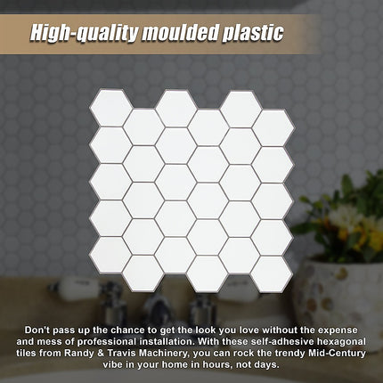 Tiles 3D Peel and Stick Wall Tile Hexagon White (30cm x 30cm x 10 sheets) 5