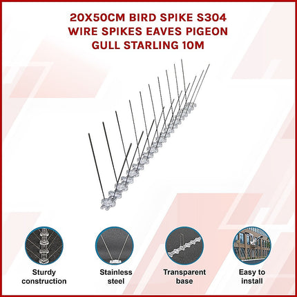 20x 50cm Bird Spike S304 wire Spikes Eaves Pigeon Gull Starling 10M 3