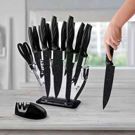 Kitchen 17 Piece Knife Set with Block and Sharpener Chef Knives 2