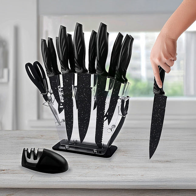 Kitchen 17 Piece Knife Set with Block and Sharpener Chef Knives 2