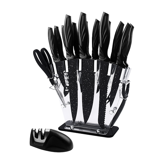 Kitchen 17 Piece Knife Set with Block and Sharpener Chef Knives