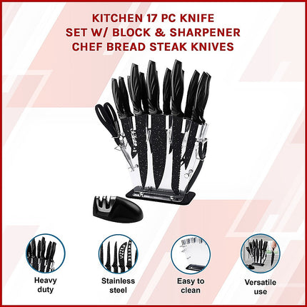 Kitchen 17 Piece Knife Set with Block and Sharpener Chef Knives 3